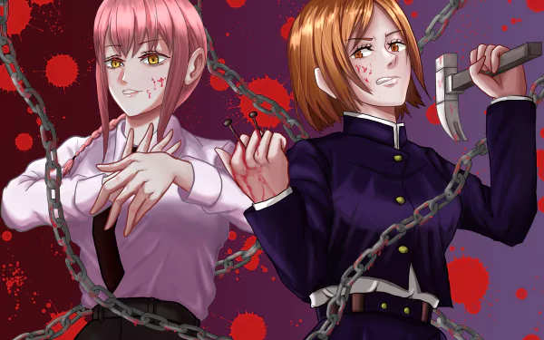 Nobara Kugisaki Makima (Chainsaw Man) Anime crossover HD Desktop Wallpaper | Background Image