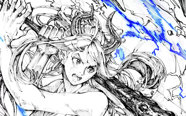 HD PC desktop wallpaper featuring Yamato from One Piece in dynamic anime style with striking blue lightning accents.