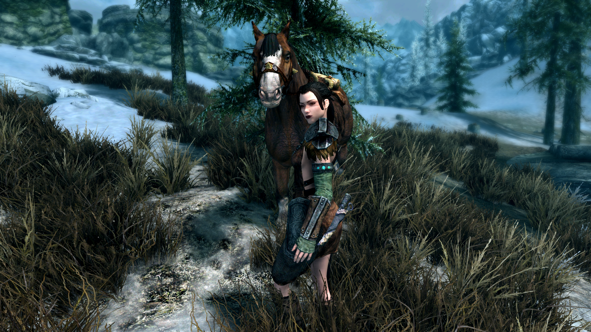 Nord Girl with a Horse in Skyrim by Michael Moraes