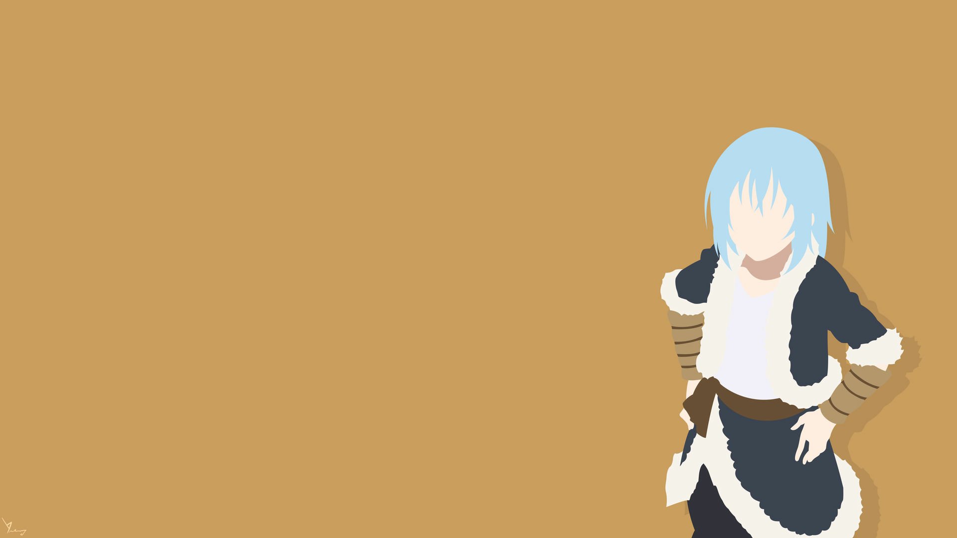 HD PC desktop wallpaper featuring Rimuru Tempest from the anime That Time I Got Reincarnated as a Slime, showcased with minimalist art on a beige background.