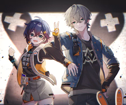 HD PC desktop wallpaper featuring Wise and Belle from the video game Zenless Zone Zero, showcasing dynamic poses against a stylized background.