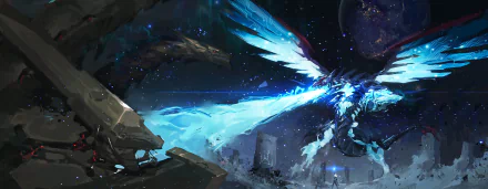 HD PC desktop wallpaper featuring Galaxy-Eyes Photon Dragon from the Yu-Gi-Oh! anime, depicted soaring through a cosmic, star-filled night sky.