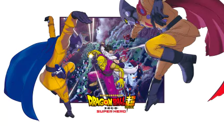 4K Ultra HD PC desktop wallpaper featuring dynamic characters from the anime Dragon Ball Super: Super Hero in vibrant action poses against a cosmic background.