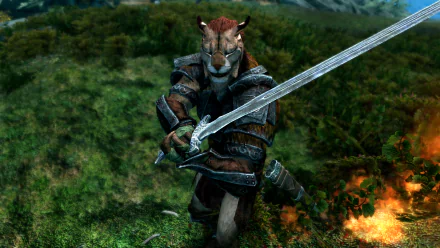  Male Khajiit with Imperial Sword in Skyrim