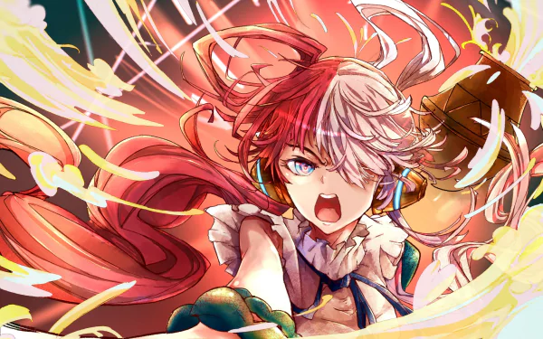 HD anime desktop wallpaper featuring Uta from One Piece with dynamic fiery effects and vibrant colors.