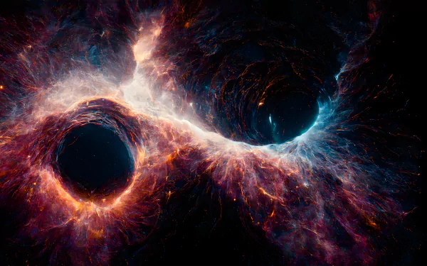 4K Ultra HD Sci-Fi desktop wallpaper depicting two dramatic black holes in space with glowing cosmic energy swirling around them.
