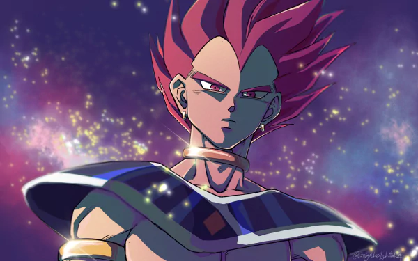 4K Ultra HD Dragon Ball Super wallpaper featuring Vegeta in his Ultra Ego form, set against a cosmic, starry background.