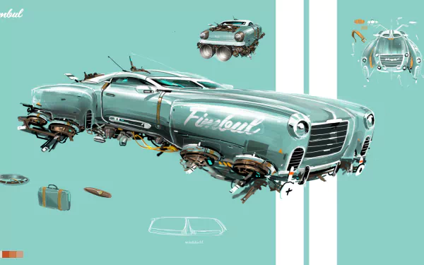 HD wallpaper of Star Atlas futuristic vehicle concept art with a custom-designed 'Fireball' spacecraft for desktop background.