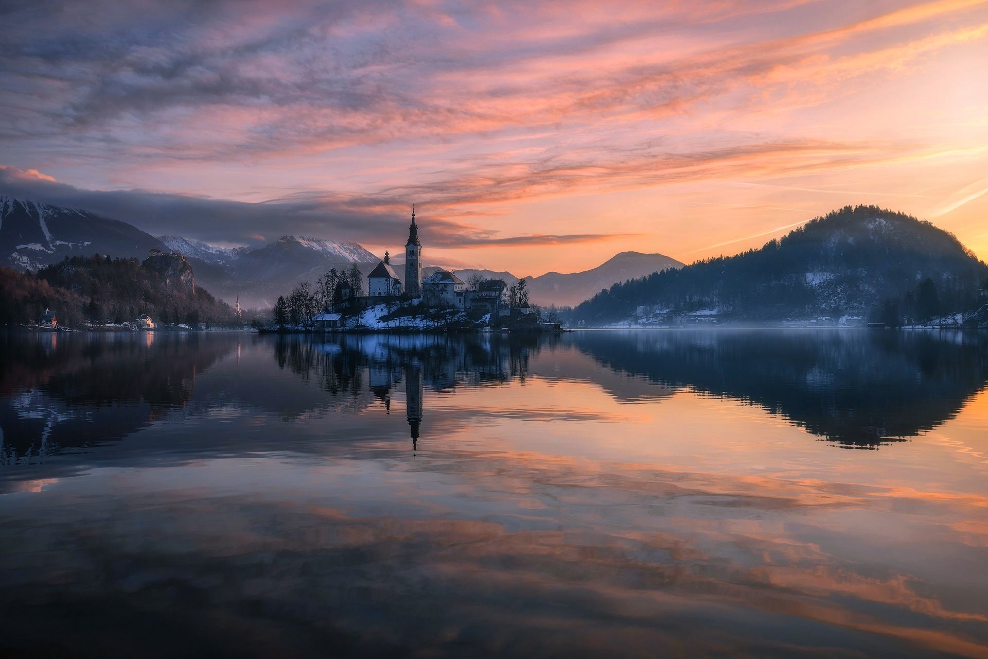Download Reflection Lake Bled Slovenia Religious Assumption Of Mary Church HD Wallpaper