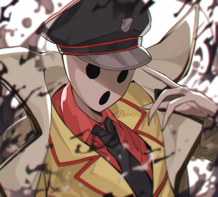 Pandora's Actor (Overlord) anime HD PC desktop wallpaper: masked figure in a military cap and ornate coat, dramatic shading and stylized background.