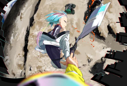 HD desktop wallpaper featuring Lucy from Cyberpunk: Edgerunners in an action-packed scene, showcasing dynamic art and vibrant colors.