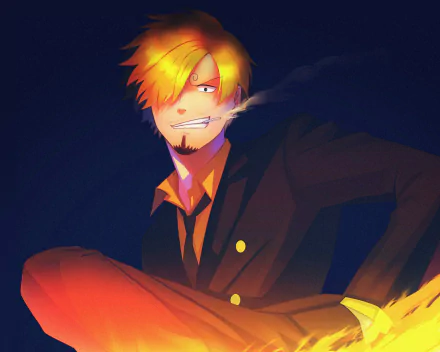 HD anime desktop wallpaper featuring Sanji from One Piece, showcasing the character’s signature blond hair and cigarette with a dark, moody background.