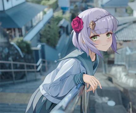 4K Ultra HD PC desktop wallpaper featuring Noelle from the video game Genshin Impact, set against a detailed outdoor urban background.