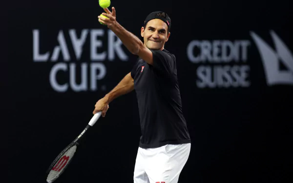 Roger Federer playing tennis on a Swiss-themed HD desktop wallpaper.