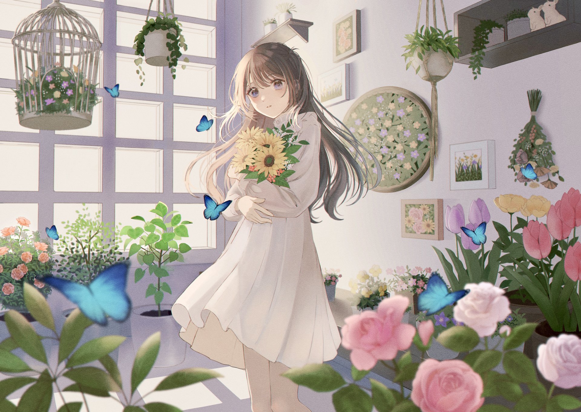Anime Girl Flowers Garden 4K Wallpaper iPhone HD Phone #6901k