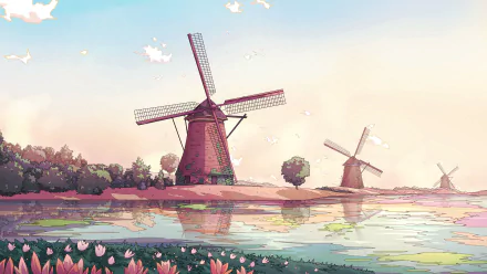 windmill artistic building HD Desktop Wallpaper | Background Image