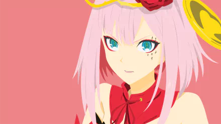 4K Ultra HD PC desktop wallpaper of an anime girl from Takt Op. Destiny: close-up of pink-haired character with teal eyes, red ribbon and rose headpiece against a soft pink background.