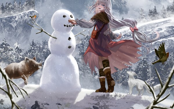 Anime Girl Snowman HD Wallpaper | Background Image