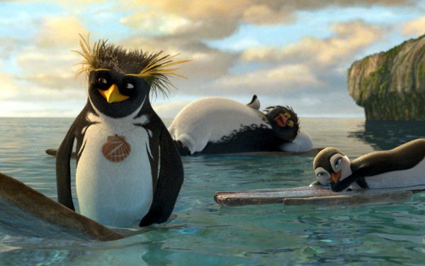 Movie Surf's Up Penguin Water Surfing Surfer Surfboard HD Wallpaper | Background Image