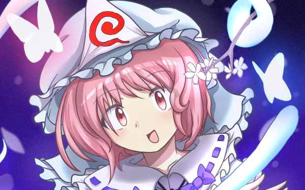 Yuyuko Saigyouji gracefully appears in this vibrant Touhou anime HD desktop background.