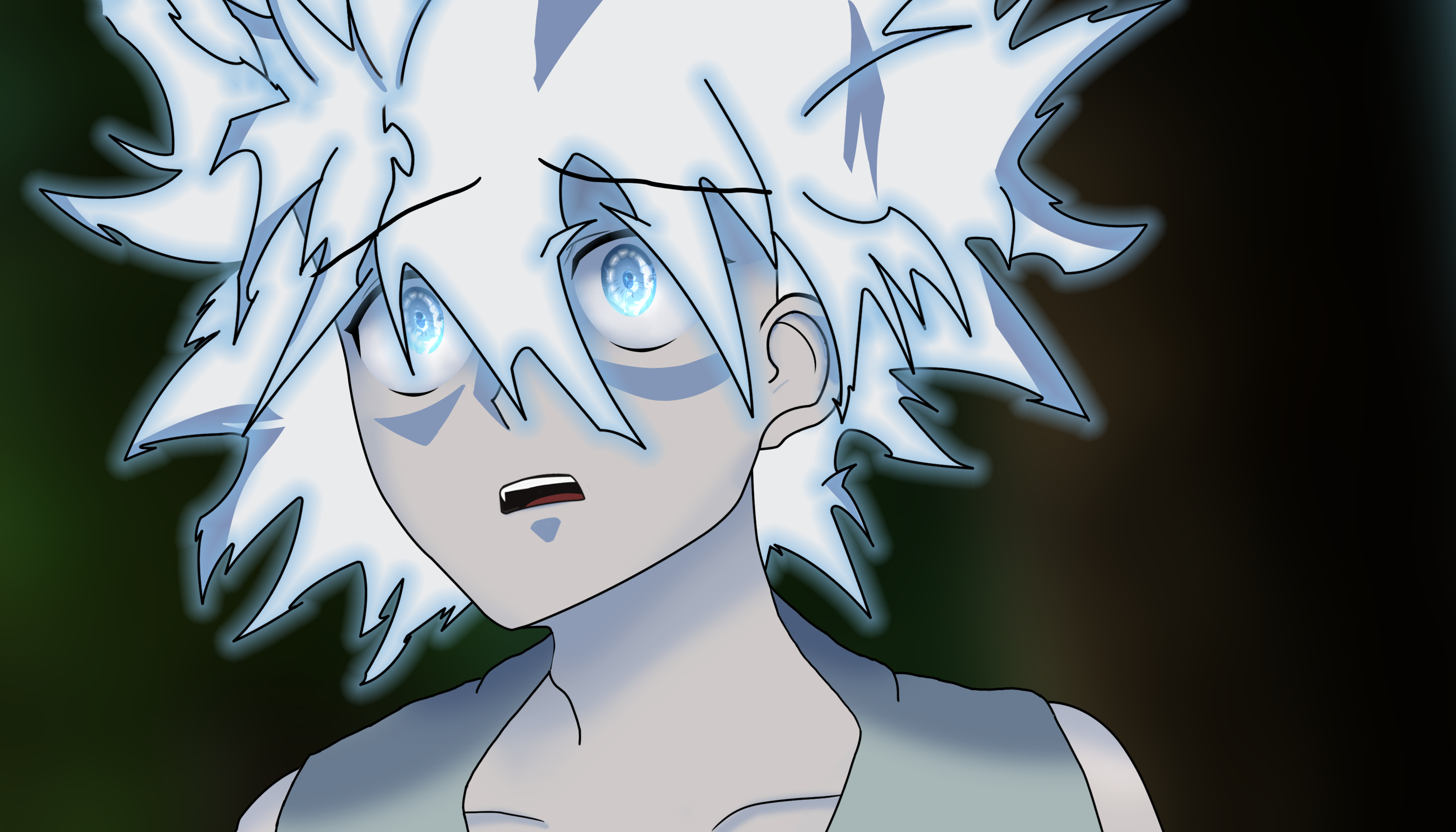 A melancholic HD wallpaper featuring Killua Zoldyck from Hunter x Hunter, capturing the essence of sadness in anime.