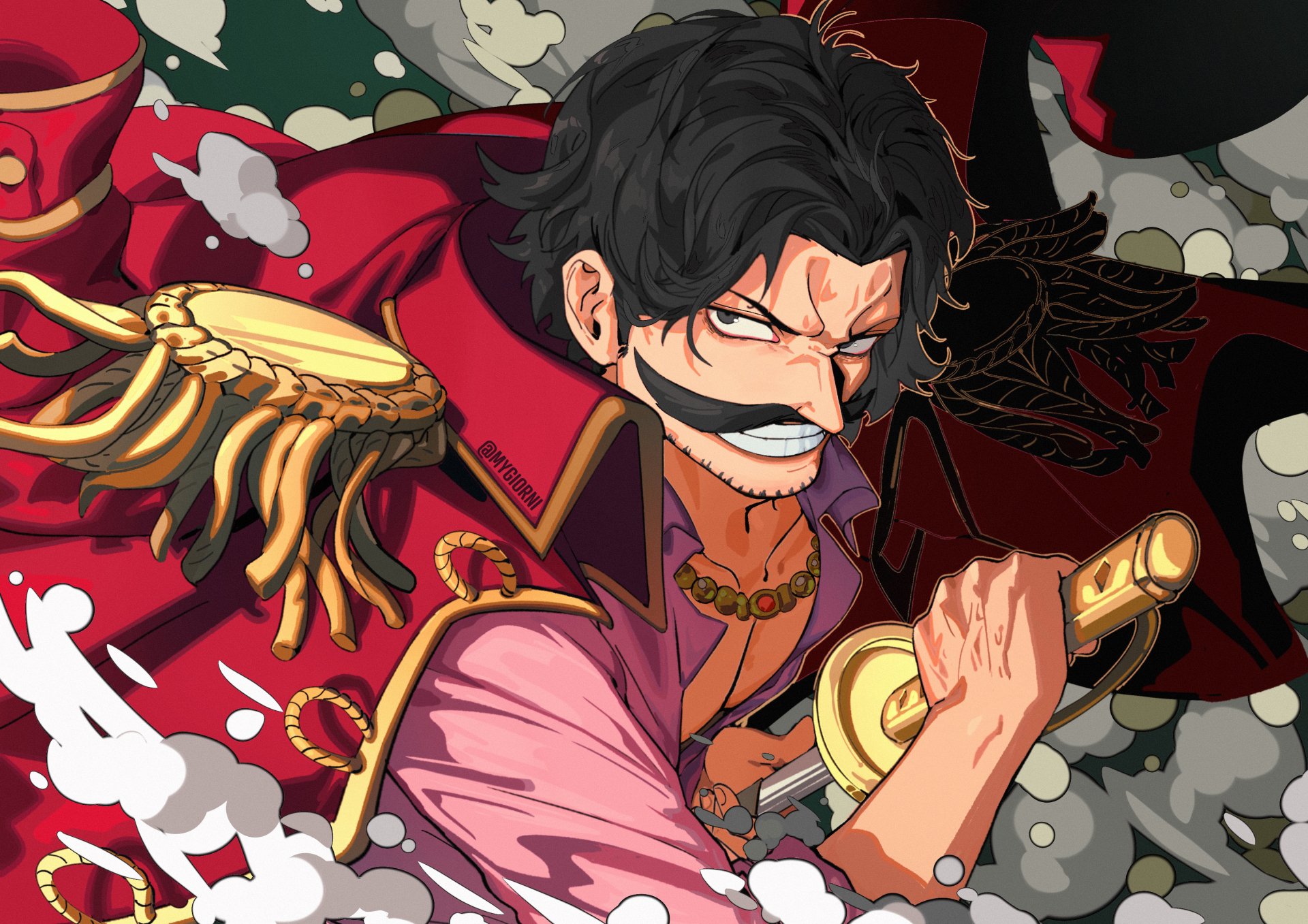 HD anime desktop wallpaper featuring Gol D. Roger from One Piece, showcasing him in dynamic pose with a bold expression and vibrant, detailed colors.