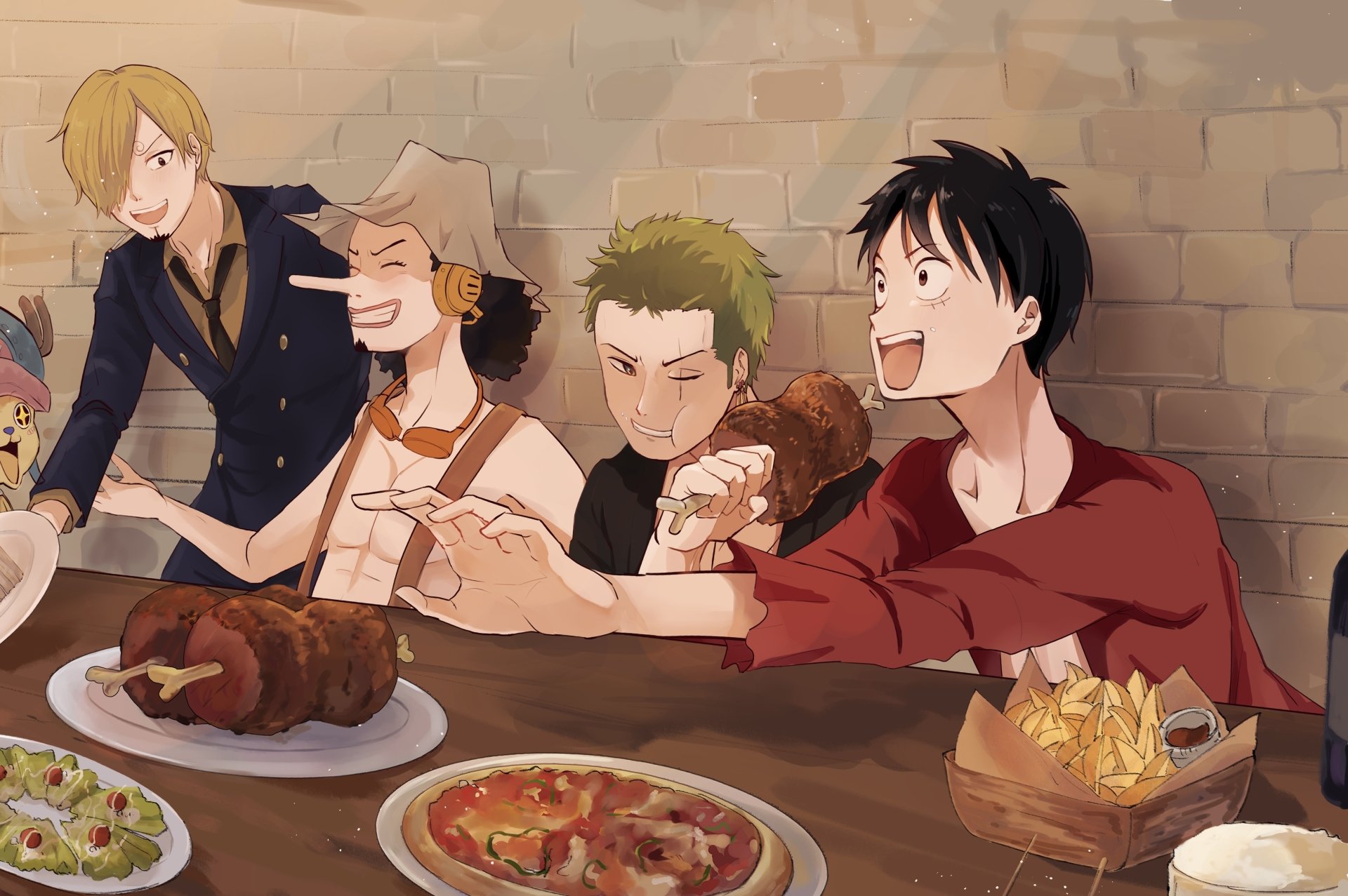 Download Sanji (One Piece) Usopp (One Piece) Roronoa Zoro Monkey D. Luffy Anime One Piece HD Wallpaper by まむも