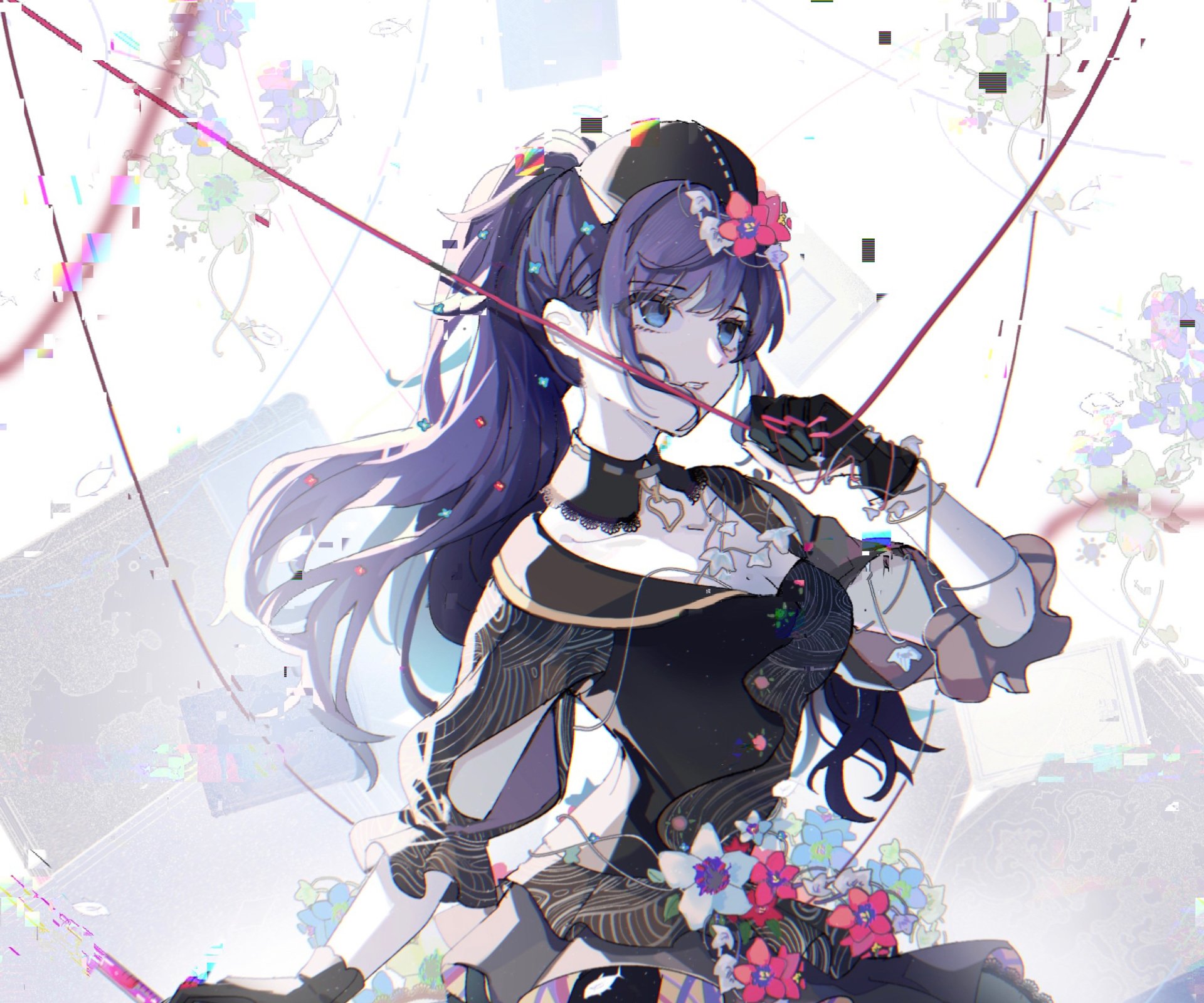 HD PC desktop wallpaper featuring Asahina Mafuyu from the video game Project Sekai: Colorful Stage! feat. Hatsune Miku, showcasing her detailed character design with delicate florals.