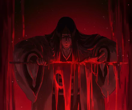 HD PC wallpaper featuring Unohana Retsu from the anime Bleach: Thousand-Year Blood War, depicted in a dark, intense red-hued scene.