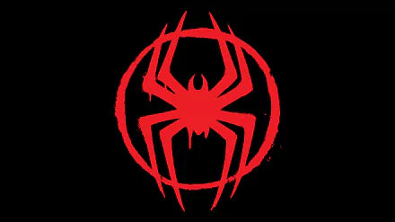 HD PC desktop wallpaper featuring a bold red spider emblem from the movie Spider-Man: Across the Spider-Verse on a black background.