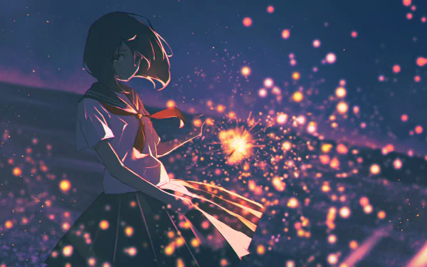 summer fireworks night Anime girl anime girl anime night Anime Summer HD Desktop Wallpaper | Background Image
