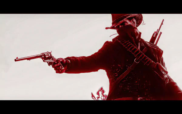 HD PC desktop wallpaper featuring Arthur Morgan from the video game Red Dead Redemption 2, depicted in a dramatic pose with a revolver and rifle.