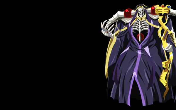 Ainz Ooal Gown from the anime Overlord depicted in detailed 4K Ultra HD as a striking PC desktop wallpaper with a bold black background.