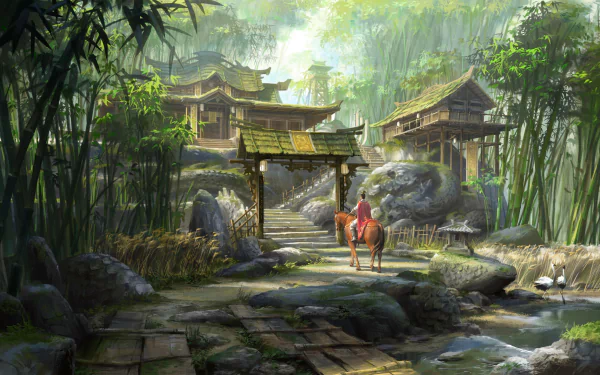 Majestic oriental fantasy landscape, perfect HD desktop wallpaper and background.