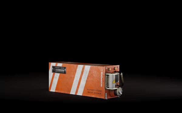 Orange industrial audio/tech module with white diagonal stripes and control knob on a dark field — Rammstein 2K Quad HD PC wallpaper.