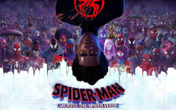 4K Ultra HD desktop wallpaper featuring Miles Morales and multiple Spider-Man characters from the movie Spider-Man: Across the Spider-Verse.