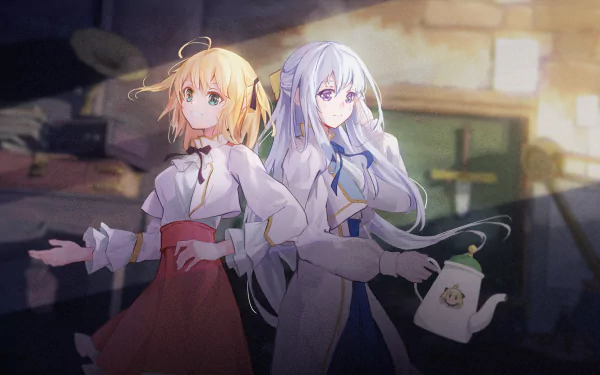 HD PC desktop wallpaper featuring anime characters Euphilia Magenta and Anisphia Wynn Palettia from The Magical Revolution of the Reincarnated Princess and the Genius Young Lady.