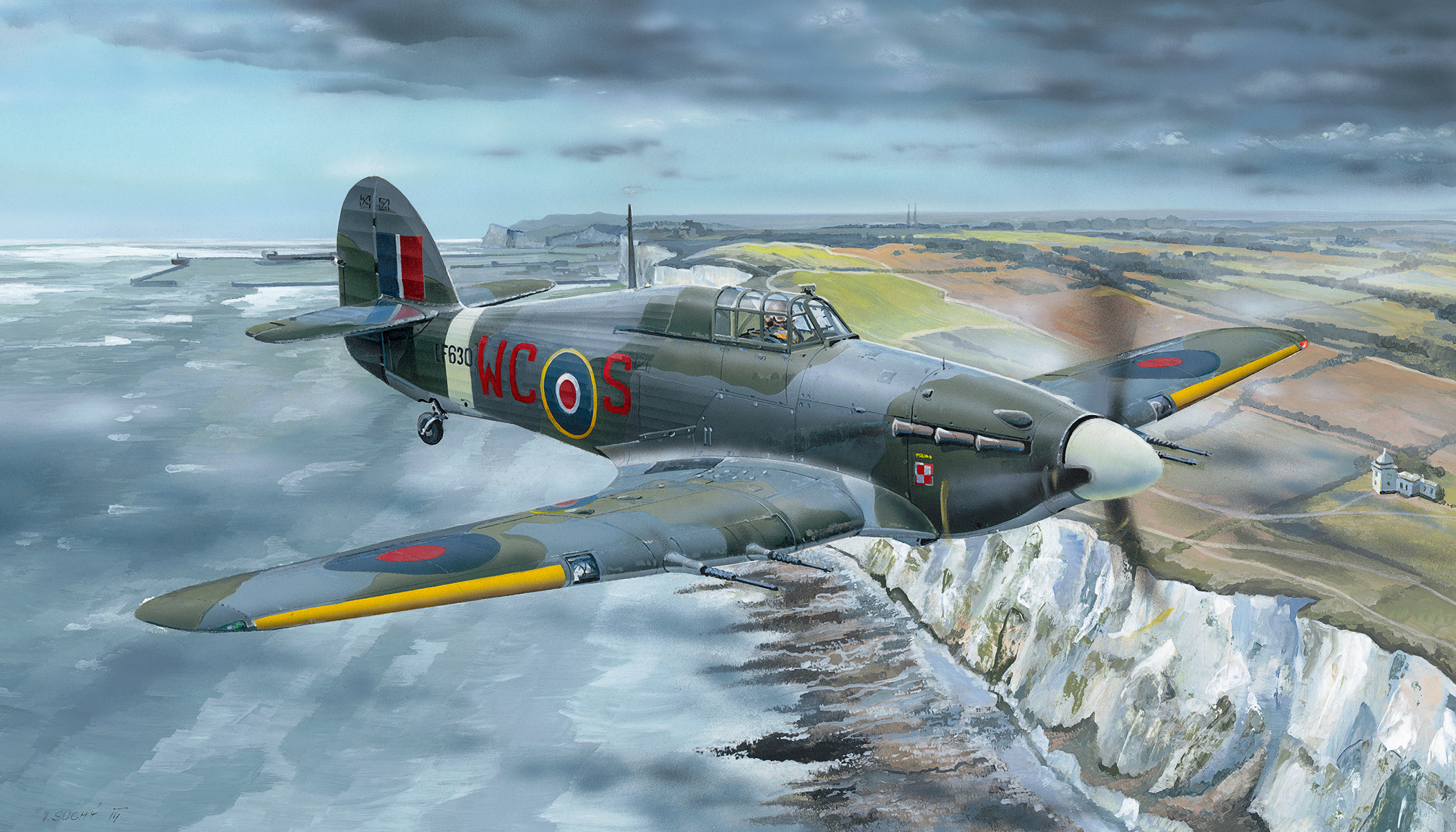 A detailed close-up of a Hawker Hurricane military aircraft captured in a high-definition desktop wallpaper and background.