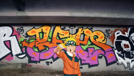 Graffiti-style HD PC desktop wallpaper featuring Naruto Uzumaki from the anime Naruto, with vibrant colors and dynamic street art elements in the background.