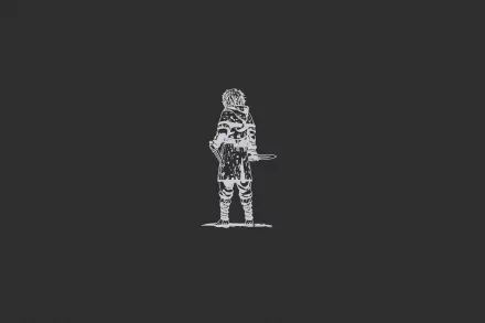 HD PC wallpaper featuring Thorfinn from the anime Vinland Saga, depicted in a minimalist, monochrome style on a dark background.