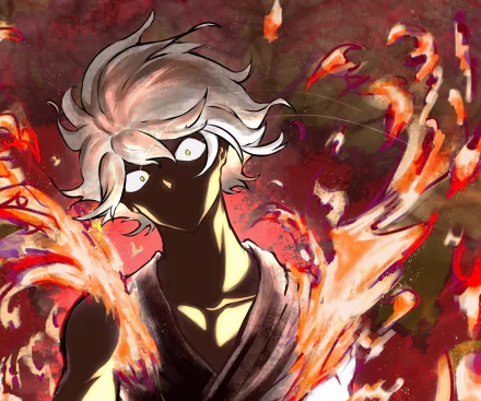 4K Ultra HD anime wallpaper featuring Gabimaru from Hell's Paradise, showcasing intense fiery effects and dynamic character design against a dark background.