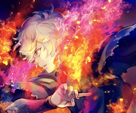 Dynamic HD wallpaper of Gabimaru from Hell's Paradise, showcasing vibrant colors and intense flames, capturing the essence of the anime's thrilling atmosphere.