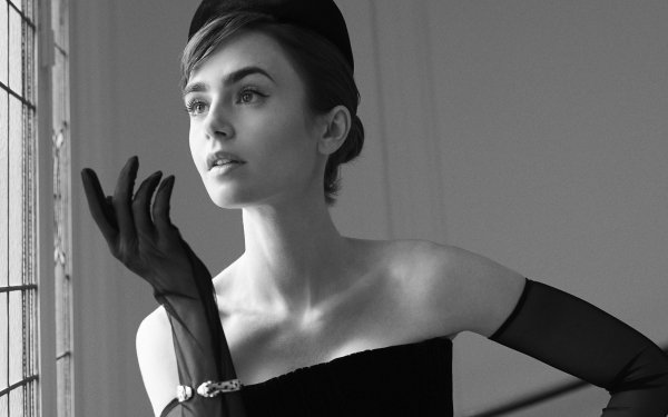 Celebrity Lily Collins Black & White HD Wallpaper | Background Image