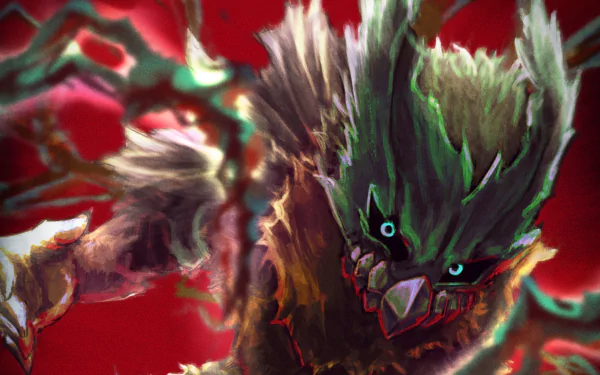 Dark Deku from My Hero Academia appears fiercely with glowing eyes and distorted features against a red background in this HD PC desktop wallpaper.