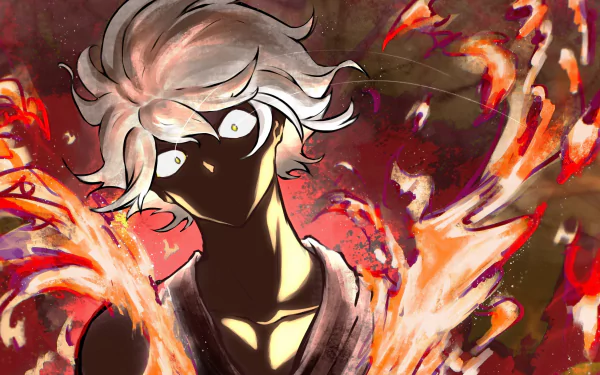 4K Ultra HD anime wallpaper featuring Gabimaru from Hell's Paradise, showcasing intense fiery effects and dynamic character design against a dark background.