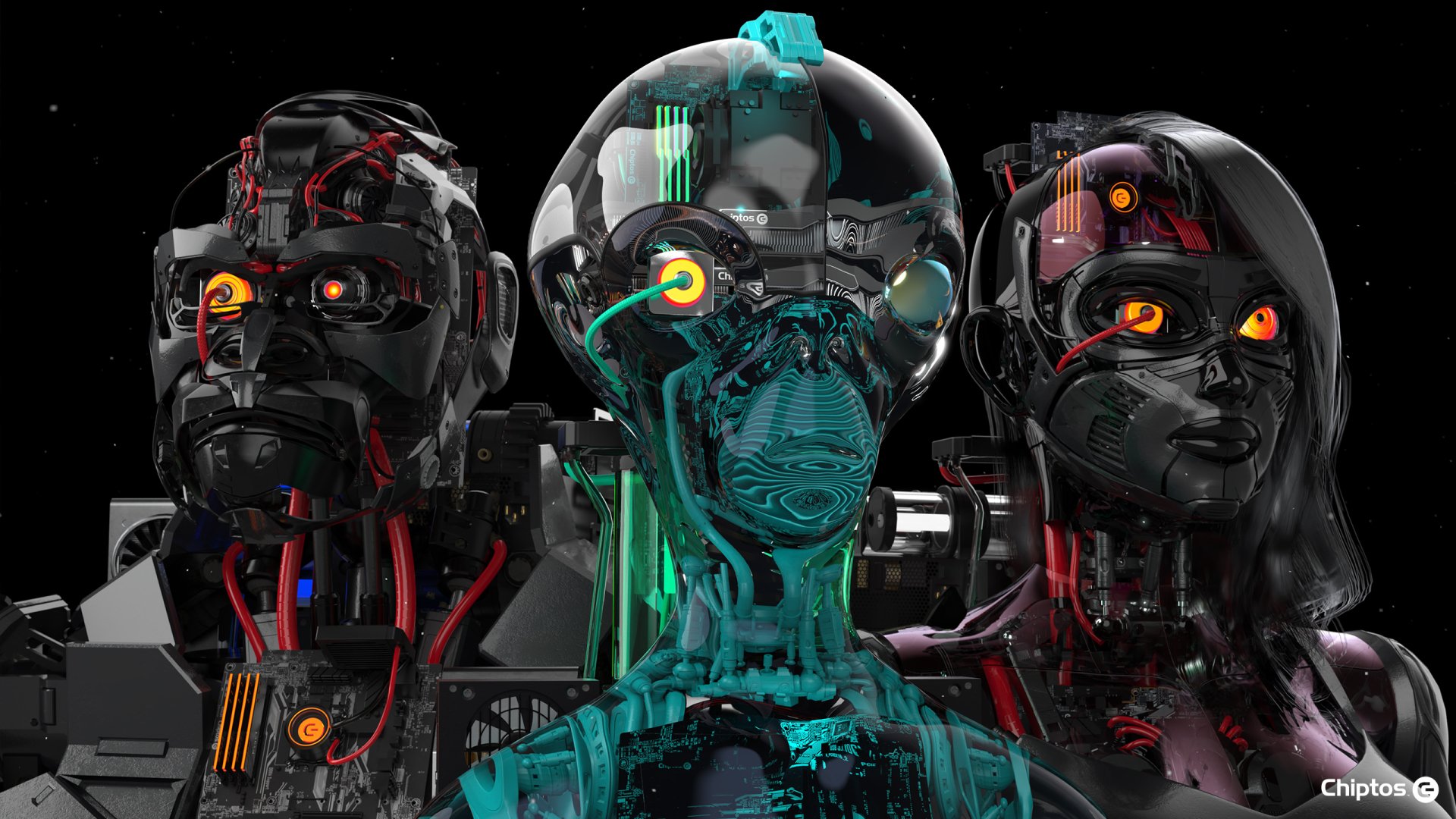 Chiptos X Alien Kong Mirai Robot Black Art Heads by chiptos