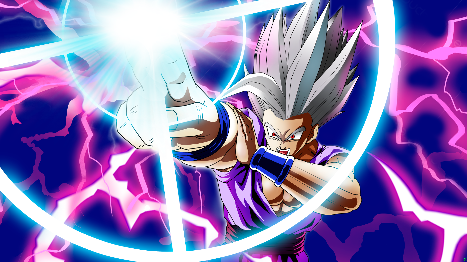 Anime scene from Dragon Ball Super featuring a powerful character with spiky silver hair unleashing an energy blast, rendered in vibrant 4K Ultra HD for PC desktop wallpaper.