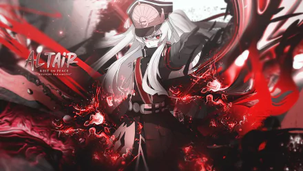 HD PC desktop wallpaper featuring Altair from the anime Re:Creators, surrounded by dynamic red and black energy effects in a striking action pose.