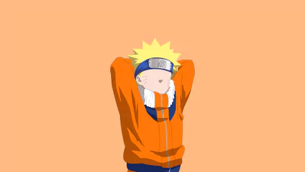 Naruto Uzumaki stretching in his orange jacket on a peach backdrop — anime 4K Ultra HD PC desktop wallpaper and background.