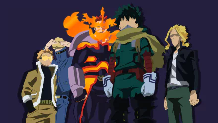 HD PC desktop wallpaper featuring stylized anime characters from My Hero Academia against a dark background.